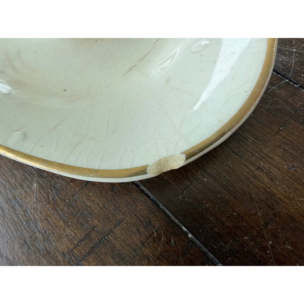 Antique Johnson Bros England Gravy Boat & Underplate Gold Trim Cream China